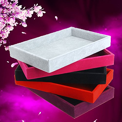 Youngy Velvet Jewelry Tray, Stackable Showcase Display Organizer for Ring Earring Necklace Pendants Bracelet Purple Black