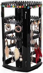 Sooyee 360 Rotating Earring Holder and Jewelry Organizer, 4 Tiers Jewelry Rack Display Classic Stand, 156 Holes and 160 Grooves for Necklaces Earrings Piercings, Black - color: Black
