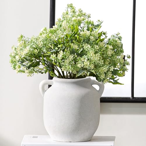 Ceramic Flower Vase Home Decor - 6 Inch Farmhouse Rustic White Table Vases with Handle Living Room Decoration Decorative Vintage Pottery for Kitchen Shelf Coffee Dining Desk Bookshelf Fireplace - color: 6" Rustic