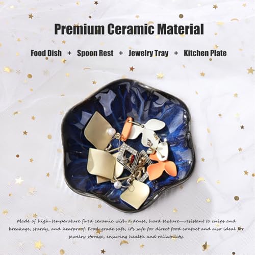 Jewelry Tray,Ring Dish,Ceramic Trinket Tray,Key Bowl,Decorative Plate,Necklace Earrings Ring Holder for Mom Friends Sister Daughter (Dark Blue) - color: Dark Blue