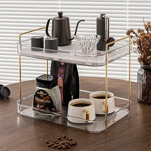 Seoneiro Whiskey Tray, Glass Cup Rack, Mug Holder, Coffee Cup Organizer, Bathroom Countertop Organizer with Drain Board Wine Glass Decorative, Food Tray, Kitchen Spice Rack - color: Transparent Color-2