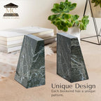 Modern Wedge Marble Bookends – Hand Carved, Polished Stone Bookends w/Non-Slip Rubber Pads – Lightweight & Compact Decorative Bookends (Green) - color: Green