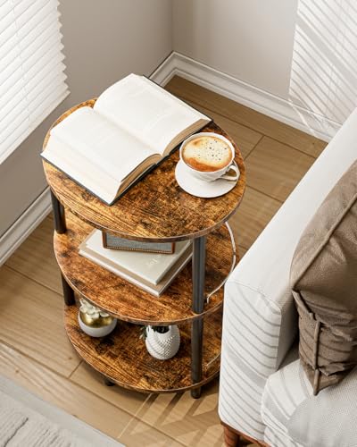 Small Nesting Coffee Table - 3-Tier Oval Accent Table for Small Spaces, Rustic Wood and Metal Couch End Table, Nightstand for Bedroom or End Table Living Room, Easy to Assemble, Rustic Brown - color: Rustic Brown, size: 1-Pack, style: With Guard Rail