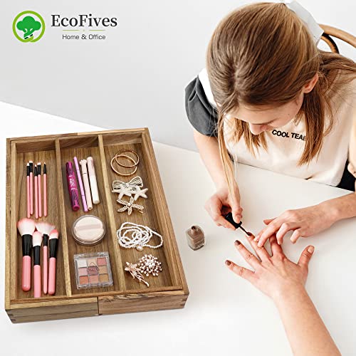 EcoFives Luxury Acacia Silverware Organizer -Kitchen Drawer Organizer - Utensil Holder and Cutlery Organizer with Grooved Drawer Dividers for Flatware and Kitchen Utensils (5 Slot) - size: 5 Compartments