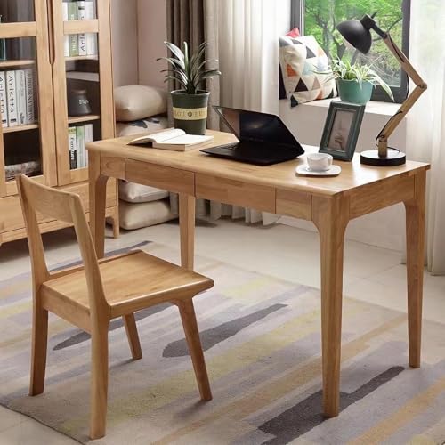 Solid Wood Desk with Drawers, Small Computer Desk for Small Spaces, Gaming Study Home Office Desks for Work, Student PC Desk for Bedroom, Escritorios para Cuartos (Wood Color, 47inch) - color: Wood Color, size: 47inch