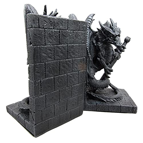 Ebros Gothic Excalibur Sword Guardian Dragon Pair Bookend Set of Two Figurine Faux Stone Sculpture As Renaissance Medieval Fantasy Decor Ancient Serpent Drake Creature for LOTR GOT Fans