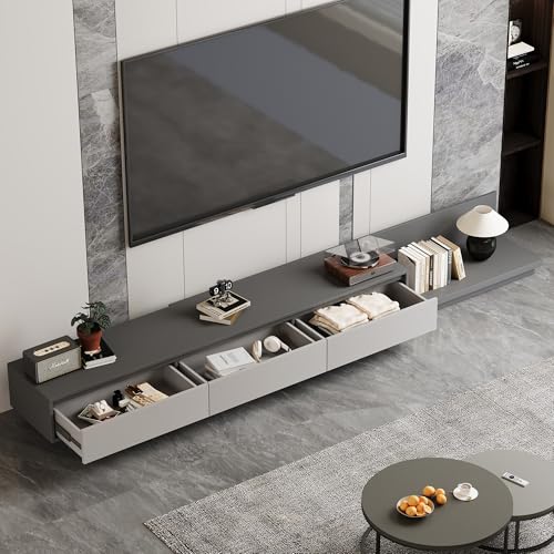 Mid-Century Modern Extendable TV Stand with Ample Storage for Living Room – Adjustable TV Cabinet from 78.7" to 130", 3-Drawer Entertainment Center, Grey - color: Grey
