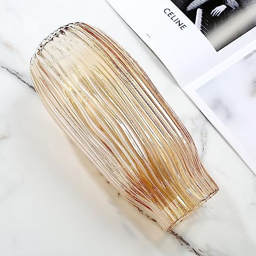 Large Amber Glass Vase for Home Decor Ribbed Tall Gold Floor Vase 12.0" Decorative Vases for Table Centerpieces Flowers Decor and Farmhouse(Brown 8.0in) - color: Amber, size: H-12.0IN