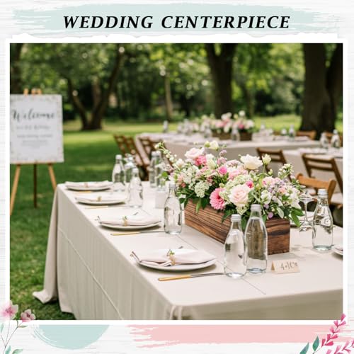 Dandat 6 Set Wooden Boxes for Centerpieces 16x4 Inch Rectangle Wooden Planter Box Rustic Wood Planter with Removable Plastic Liner Floral Foam Blocks for Centerpieces Home Wedding Garden Decor - size: 16x4 Inch