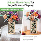 Wooden Vase for Lego Flowers, Display Stand for Lego Flower, Cool Artistic Carving Vase with Hollow Flower Pattern for Flower Lovers (Wood) - color: Wood-flower