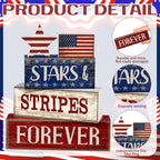 CroBlissful 5 Pcs 4th of July Decorations Patriotic Memorial Day Tabletop Decoration Forever Red White Blue Table Centerpieces Sign for Office Tiered Tray Home Shelf 250th Anniversary - style: Forever