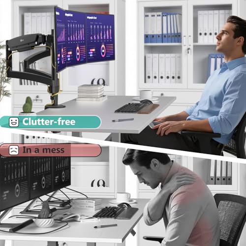 WALI Triple Monitor Mount, 3 Monitor Desk Mount for Screens 13-33 Inch, Multiple Monitors Stand with Tilt, Swivel, Rotation, Mounting Holes 75/100 mm, Black - size: 13"-33", style: Triple Arms