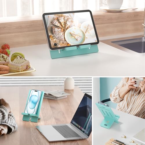 Pezin & Hulin Bamboo Cell Phone Stand, Adjustable Wood Charging Dock Holder, Portable Desktop Phone Rack, Compatible with All Phone -Slim Version(Teal) - color: Slim (Teal)