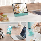 Pezin & Hulin Bamboo Cell Phone Stand, Adjustable Wood Charging Dock Holder, Portable Desktop Phone Rack, Compatible with All Phone -Slim Version(Teal) - color: Slim (Teal)