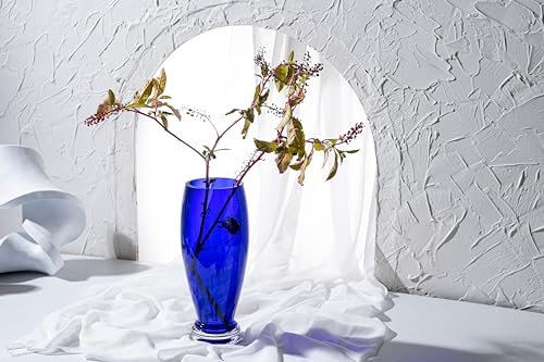 Barski - Handmade Glass - Footed Round Vase - Cobalt - 12" H (12 Inches High) Made in Europe
