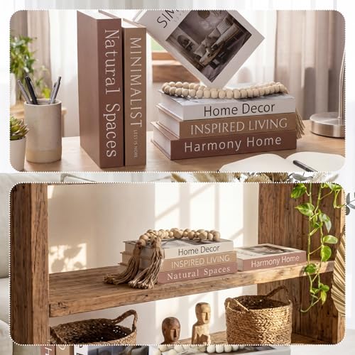 Menkxi 6 Aesthetic Decorative Books Set with Tassel Wood Bead Coffee Table Decor Faux Books with Simple Design for Modern Home Decor Inspired Living Decoration Photo Storage and As a Keepsake Box - style: Simple