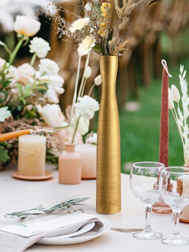 Tall Gold Vase, 16.5 Inch Skinny Flower Vases, Handmade Ceramic Vase Modern Minimalist Style for Living Room,Home,Office,Centerpiece,Table,Wedding Party - color: 16.5inch&golden
