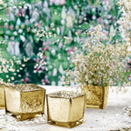 WGV 2 Inch Gold Speckle Square Cube Glass Votive Candle Holder, Small Tiny Mercury Tea Light 2x2”, 1 Pc - color: Gold-square-2"