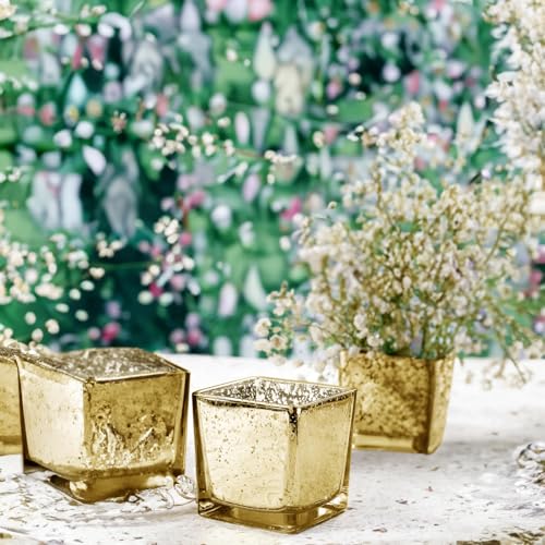 WGV 2 Inch Gold Speckle Square Cube Glass Votive Candle Holder, Small Tiny Mercury Tea Light 2x2”, 1 Pc - color: Gold-square-2"