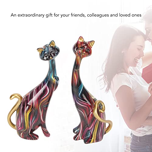 Tyenaza 2Pcs Oil Painting Cat Statues, Colorful Cat Statue, Abstract Couple Resin Cat Figurines Cat Sculpture for Bedroom Office Desktop Decoration(KY146) - size: KY146