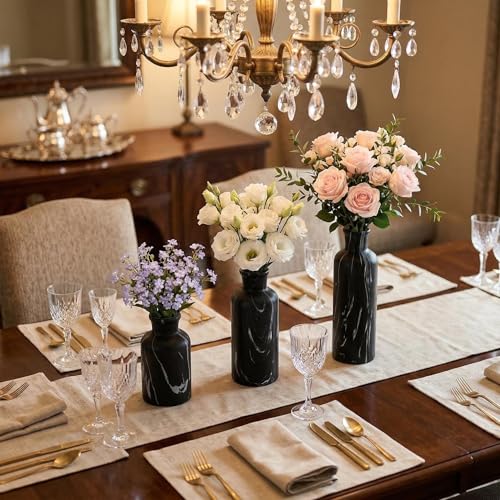 Modern Ceramic Flower Vase Set of 3, Minimalist Vase for Home Decor, Decorative Vase for Table Entryway Mantel Centerpiece Living Room Bathroom Bedroom (Black Gray Marble) - color: 103-black Gray Marble