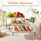 Lifewit 3 Tier Serving Tray, 30 x 17 cm/12 x 6.5" White Plastic Tiered Food Serving Platters, Tiered Tray Stand for Party with Black Collapsible Metal Stand, Dessert Display Stand for Cookies/Crackers - size: 12" x 6.5", style: Basic