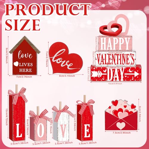 Vercraft 11 Pcs Valentine's Day Table Decorations Red Heart Tiered Tray Decor Love Centerpiece Pink Wooden Books Home Table Top Decor for Wedding Party Supplies - style: Love
