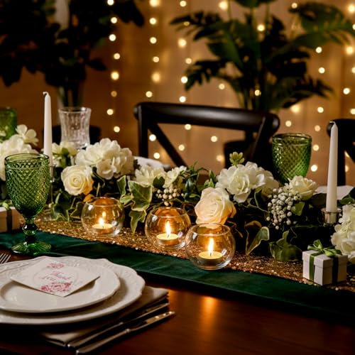 LAMORGIFT 12 Pcs Tealight Candle Holder- Round Clear Candle Centerpieces for Tables, Wedding Shower, Bridal Shower Table Decorations - color: Clear