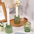 DARJEN 6 Pcs Green Candlestick Holders - Glass Taper Candle Holders Tealight Votive Candle Holders for Table Centerpieces, Wedding, Dinner Party, Home, Gifts - color: Green, size: 6Pcs