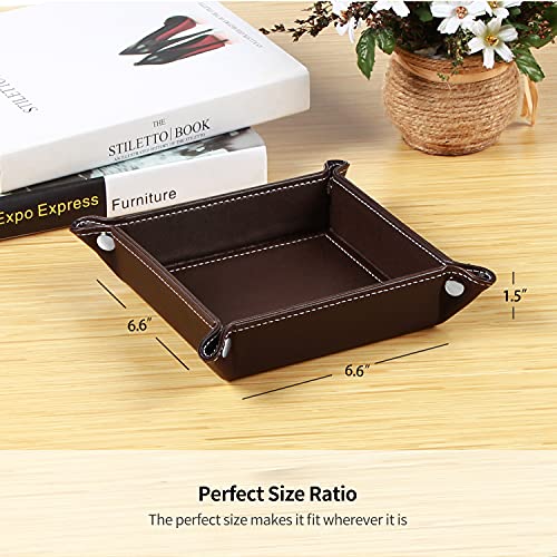YAPISHI Key Dish Bowl for Men, Entryway Catchall Holder Bedside Table Valet Tray for Pocket Stuff, PU Leather Nightstand Organizer for Dice/Coins/Wallet/Watch/Rings/Sunglasses, Dresser/Coffee Table - color: Brown