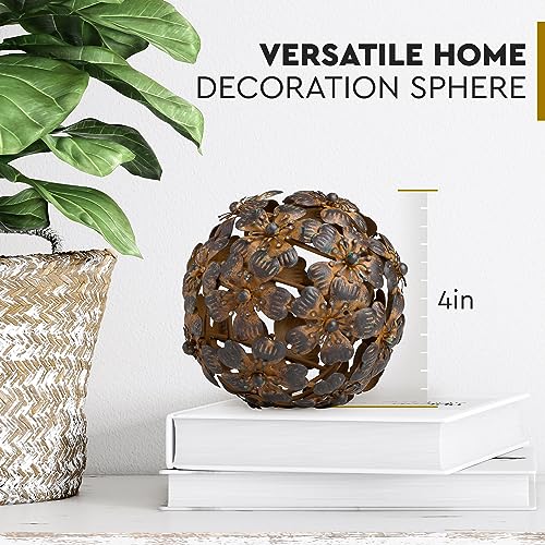 Everydecor Metal Decorative Sphere for Home Decor - Decorative Balls for Shelves, Centerpiece Bowls, Bookshelf - Decoration Orbs Accents for Living Room, Bedroom - Antique Brown Shelf Spheres - color: F. Brown, size: 4 Inch
