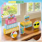 Vercraft 11 Pcs Summer Hawaiian Table Decorations Set Summer Tiered Tray Decor Flip Flops Centerpiece Faux Book Stack Block for Table Home Office Decorations - style: Pool