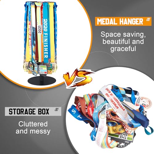 Shimeyao Medal Hanger Display Honor Display Rotatable Award Holder Rotating Metals Rack Adjustable Award Holder Stand for Basketball Running Sports Race, 30+ Medals - color: Black