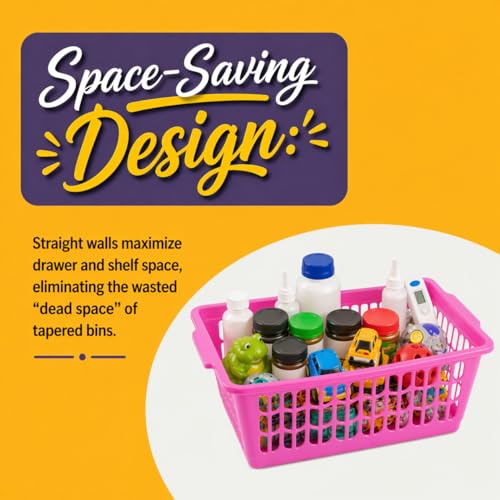 YBM HOME Plastic Perforated Storage Basket Bin Office Drawer, Shelf Desktop Countertop Tray Organizer 32-1188 (12, Pink) - color: Pink, size: Pack of 12