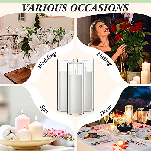 Didaey 3 Sets White Pillar Candles and Glass Candle Holders, Clear Cylinder Vases for Slim Pillar Candles Wedding Centerpieces
