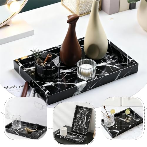 Natural Marble Tray, Stone Tray for Bedroom/Bathroom/Kitchen/Vanity Countertop, Jewelry Tray for Rings Earrings Necklace Bracelet Watch, Room Decor Aesthetic - color: Precious Black, size: 11.8" x 7.9" x 1.2"