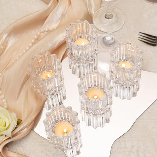 10Pcs Clear Glass Candle Holders - Decorative Ribbed Votive Candle Holders for Warm Glow, Tealight Candle Holder for Wedding Centerpieces Dinner Party Table Decor (for Candles Under 1.8")