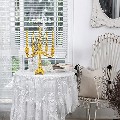 5-Candle Metal Candelabra 10.3 Inch Tall Candlestick Candle Holders for Home Decor Wedding Christmas Church Halloween Party, Gold Tulip - color: Gold-tulip
