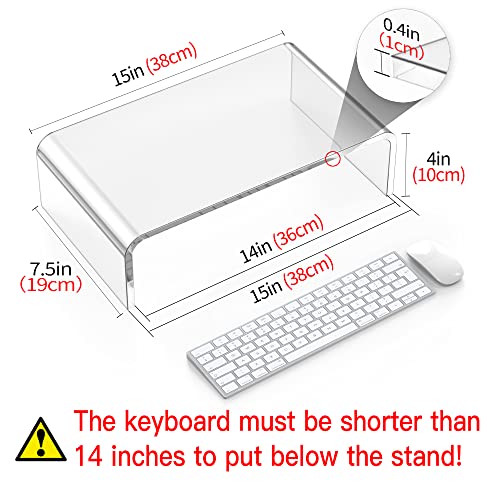 Acrylic Monitor Stand Riser Clear Laptop Stand for Desk Acrylic Monitor Riser for Desk Accessories Aesthetic Laptop Riser Clear Computer Stand White Office Supplies for Women Essentials - style: 15''