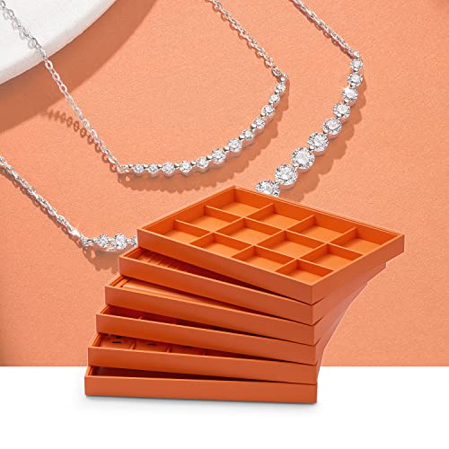 Oirlv Luxury Leather Jewelry Display Tray 24 Grid Jewelry Organizer Tray with Removable Inserts Necklace Pendant Storage - color: Orange, size: 24 Grid Tray with Inserts