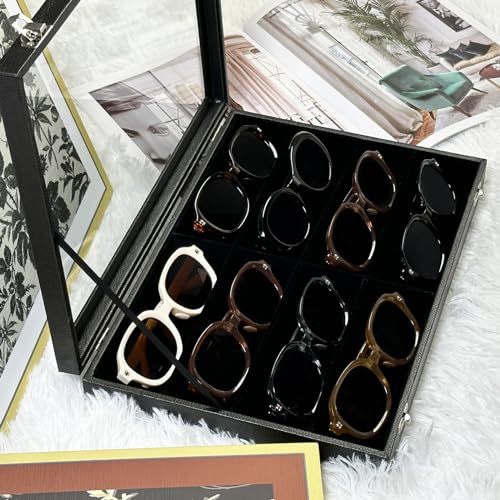 Wudygirl Jewelry and Sunglass Organizer - 8 Slot Storage With Clear Lid, Leather Eyeglasses Display for Women and Men (8 Grid) - style: 8 Grid Jewelry Tray