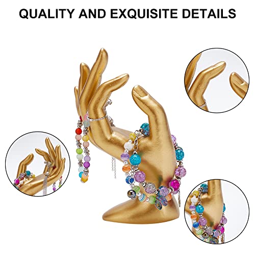 Hand Jewelry Display Holder Gold OK Shaped Hand Ring Jewelry Organizer Stand Watch Stand Support Holder for Earring Ring Bracelet Storage Room Decor 2.76 x 3.54 x 6.3 Inches - color: Gold