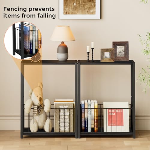 Homleke Narrow Side Table with Magazine Holder, Skinny End Table Perfect for Small Spaces, Space-Saving Design for Living Room, Bedroom, or Office, 7.1" D x 16.9" W x 23.6" H, Black - color: Black - Standard
