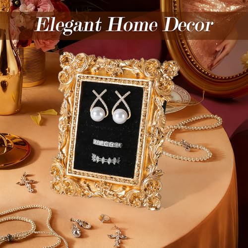 Vintage Ring Holder Rectangle Gold Velvet Display Stand - Baroque Jewelry Organizer Box Tray for Wedding Engagement Anniversary Women Birthday Christmas Gift Photograph Prop (MPF05-Gold Black) - color: MPF05-Gold Black