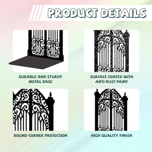 Peacoblue Metal Bookends for Shelves, Modern Decorative Heavy Duty Study Book Ends Stoppers for Office, Desk, Shelf, Room 5.3"x4.3"x7.9" Cast Iron Simple Tall Bookends 1 Pair (Gothic Gorgeous Gate) - style: Gothic Gorgeous Gate