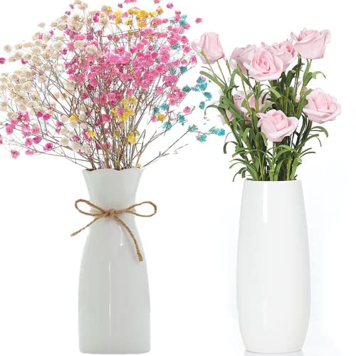Arawat 2 Ceramic Vase White Flower Vase for Home Decor Modern 7.9 inch Mini Vase for Table Shelf Home Decor Vase for Fireplace Bedroom Kitchen Living Room Wedding Office Desk Birthday Gifts - color: 2 Set 7.9 Inch White Ceramic Vase for Home Decor