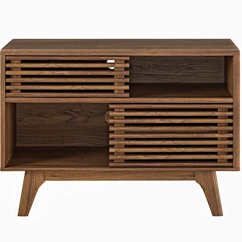 Modway Render Mid-Century Modern Two-Tier Display Stand in Walnut - color: Walnut