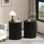 AVZEAR Small Round Side Table Fluted Night Stand Set of 2, 17.7" Mid Century Modern End Table, Circle Bedside Tables Wood Nightstands for Small Spaces, Living Room, Bedroom(Black) - color: Black, size: 17.7"D x 17.7"W x 21.6"H