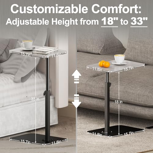 HzTinT Side Table Sofa Tray for Couch Heavy Metal Base Swivel/Adjustable Height, Sofa Bed Bathroom Study TV Tray C Shaped End Table Food Snack Trays for Eating - color: Light Gray, size: 11.8*15.7 in