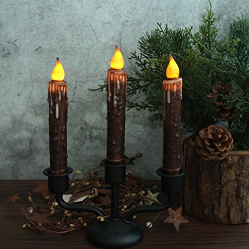 CVHOMEDECO. Real Wax Hand Dipped Battery Operated LED Timer Taper Candles Country Primitive Flameless Lights Décor, 6-3/4 Inch, Brown, 2 PCS in a Package - color: Brown 2 Pcs